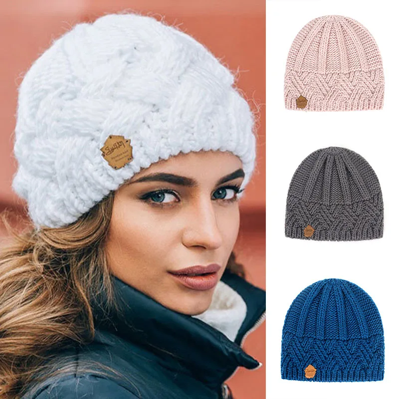 

Women Knitted Hats Solid Color Warm Wind Protection Beanies Winter Stretchy Casual Cap Outdoor Cycling Ski Clothes Accessories