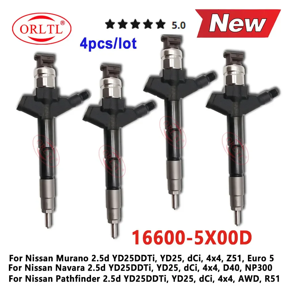 4PCS 166005X00D New Diesel Nozzle 16600 5X00D Fuel Injector 16600-5X00D For Nissan Navara 2.5d YD25DD 16600-5X000