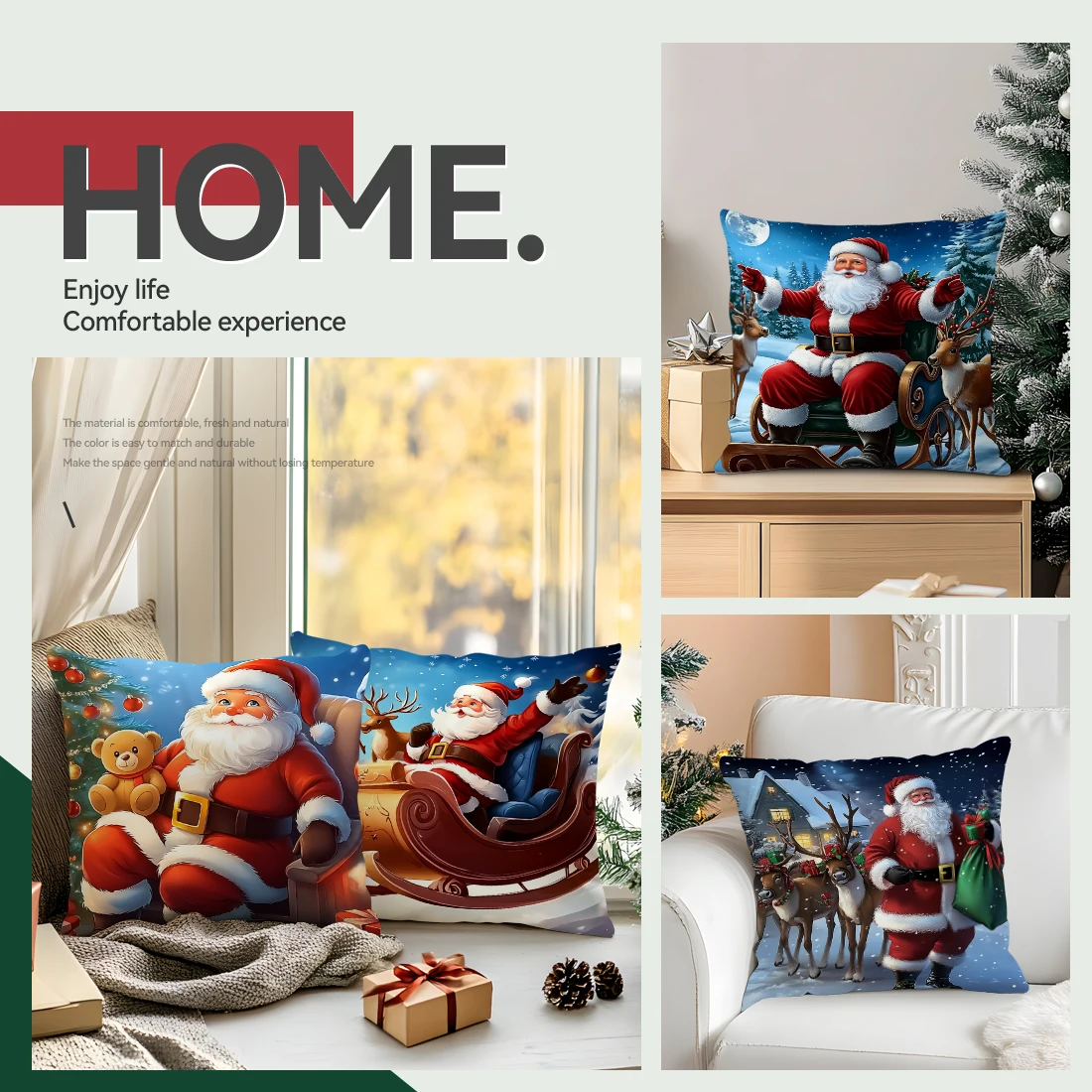 

Santa Claus illustration Cushions Pillowcase Polyester Cushion Cover Throw Pillow Sofa Decoration Pillowcover Home Decor