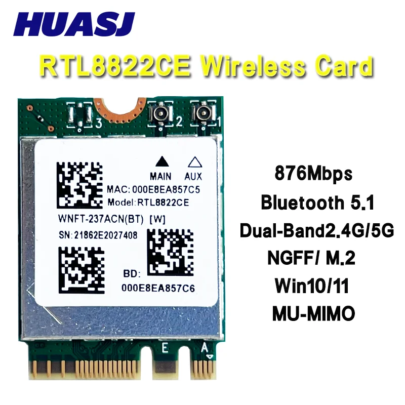 

Dual Band 2.4/5GHz 1200Mbps WiFi Adapter RTL8822CE Chipset Bluetooth 5.1 802.11AC Network Adapter for PC/Laptop Windows10/11