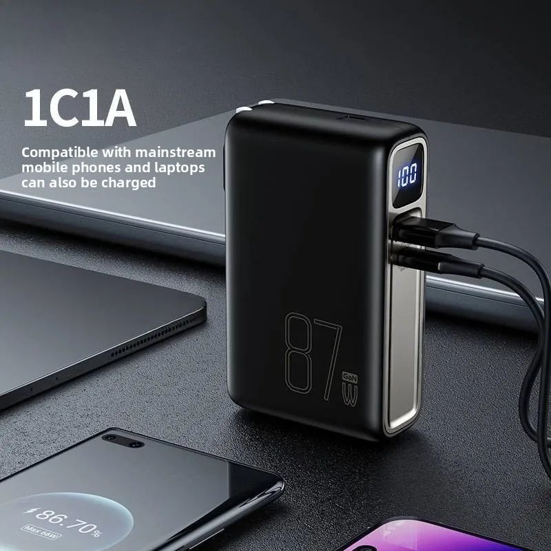 Power Bank 10000mAh 87W Fast Charge Built-in AC Wall Plug Portable Charger For iPhone Android