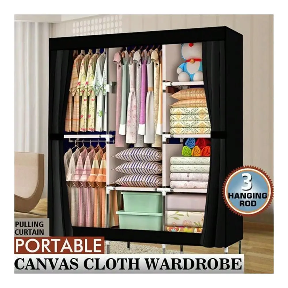 

8Compartment NonWoven Fabric Wardrobe With Fabric Cover, 3 Hanging Rods, 71 Portable Closet Wardrobe Clothes Rack Storage Organ