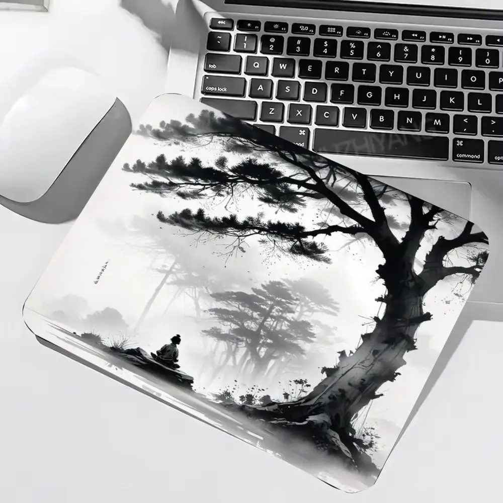 Small  MousePad Chinese Ink Wash Painting Pine Tree Hermit Landscape Keyboard mousepad 22*18/25*29CM 40*45  Aesthetic Desk Decor