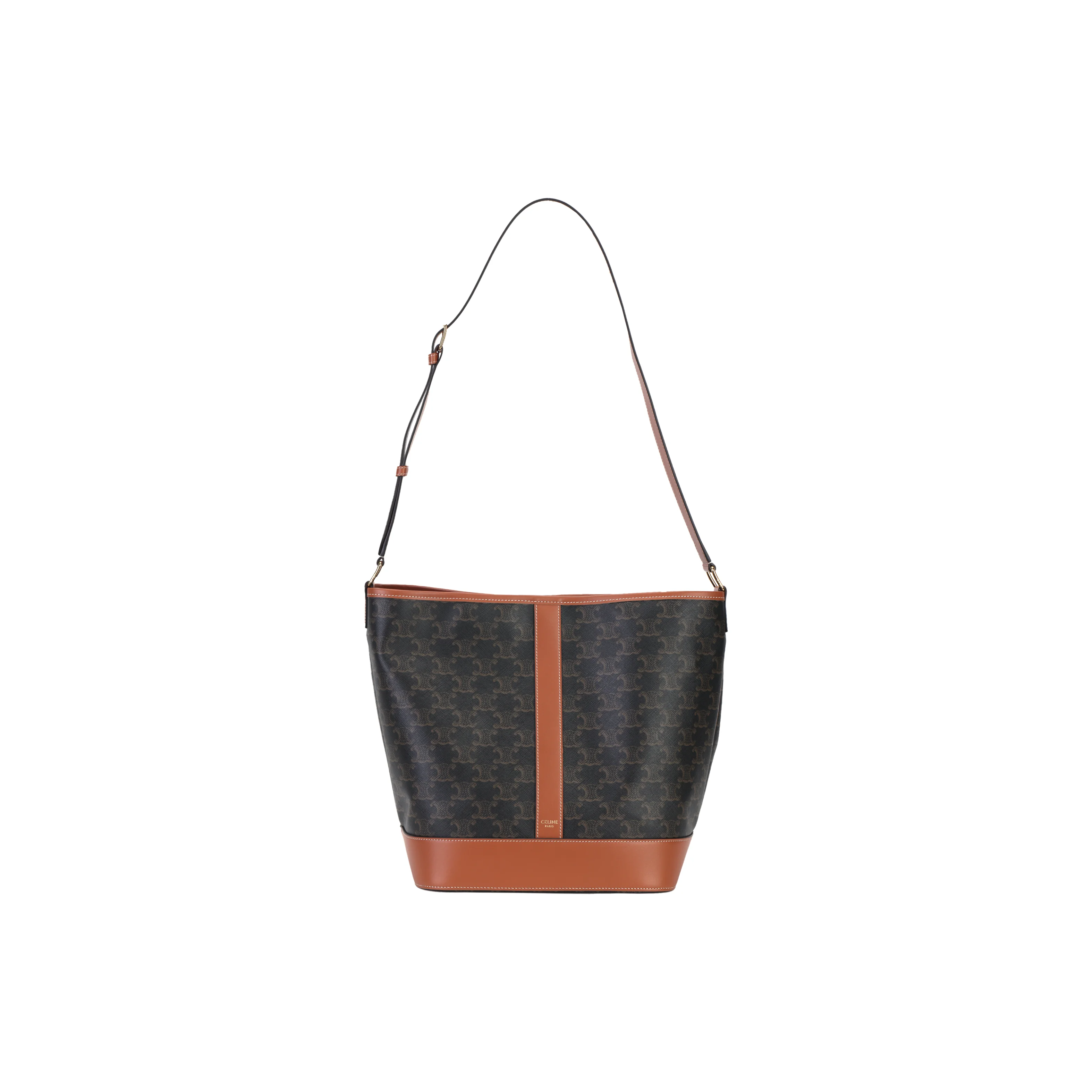 CELINE TRIOMPHE CANVAS With Calfskin Bucket Bag, Shoulder Bag Medium Women's Tawny 191132CAS-04LU