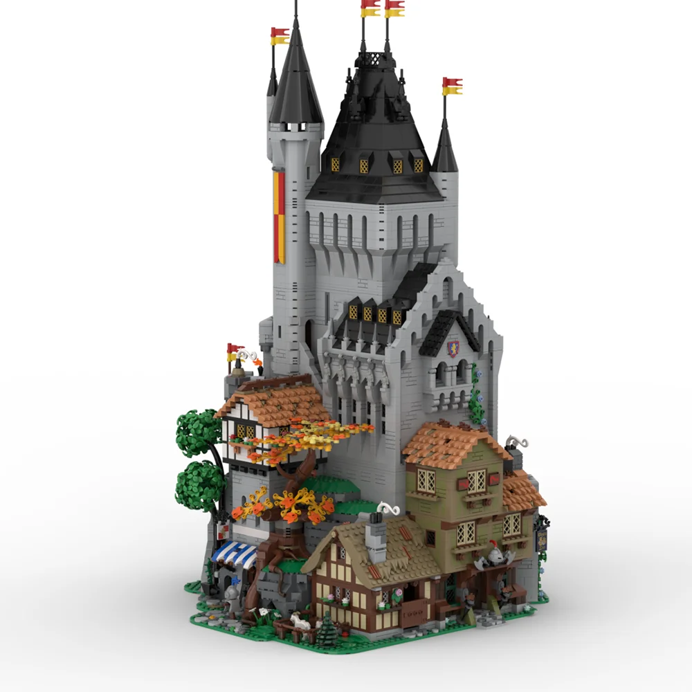 MOC-The Lion Knights' High Tower Building Blocks, medieval City Model, DIY Blocks Toys, Children's Education Gift, 9630PCS