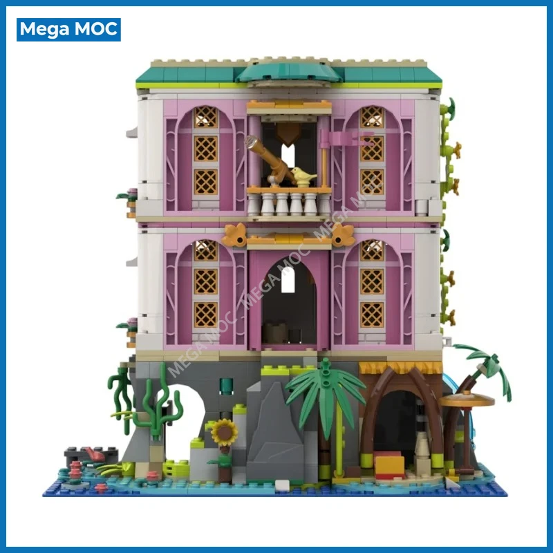 Simulated Sunset Riviera Villa Extension MOC Building Blocks Mediterranean Cliffside Holiday House Puzzle Bricks Toy For Fans
