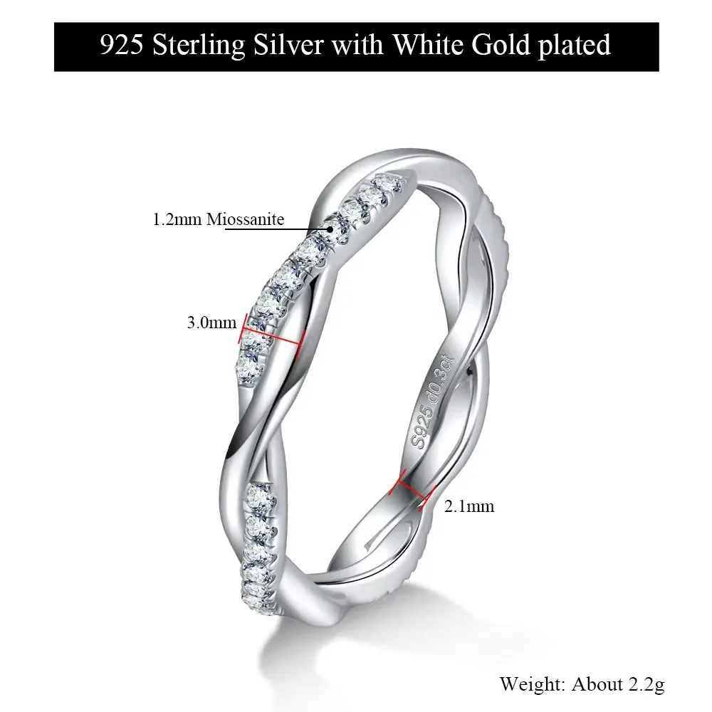 Pretty Beauty Twist Infinity Braided Crossover Moissanite Ring for Women 925 Silver Diamond Eternity Wedding Band Fine Jewelry