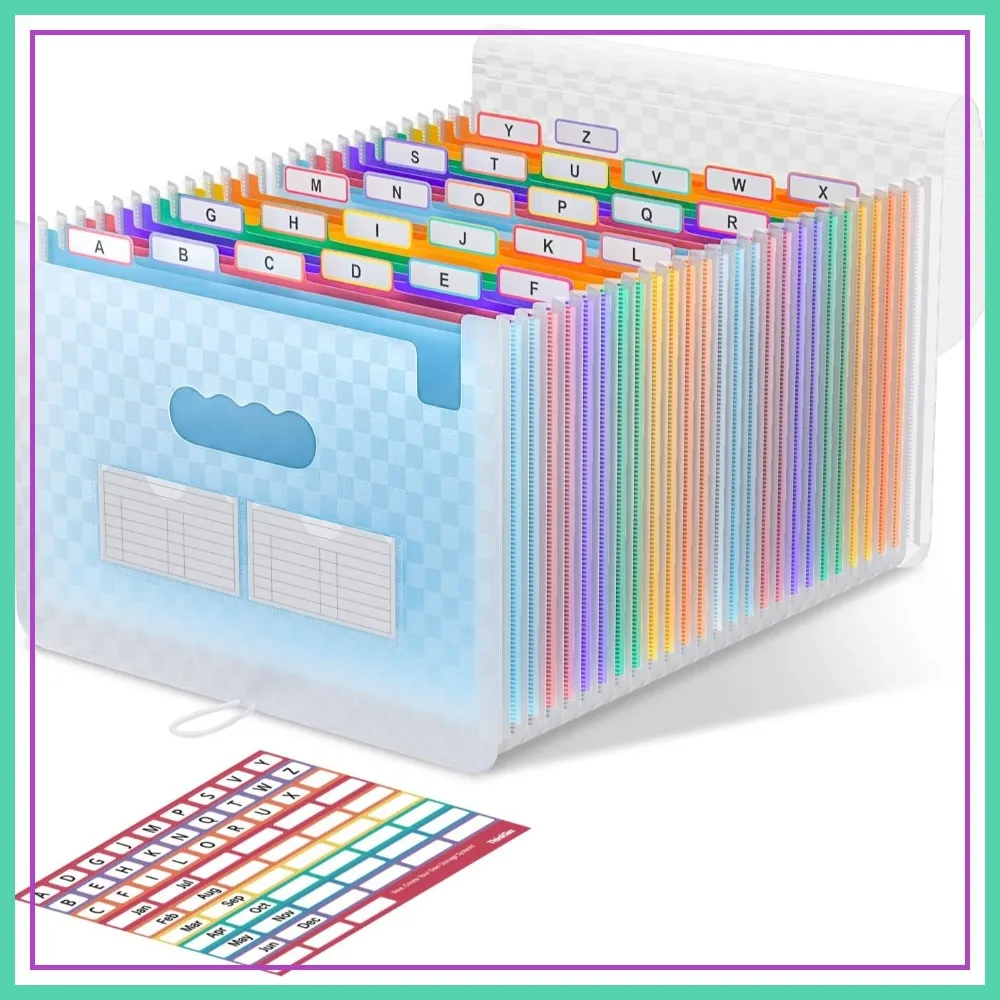 

26 Pocket Expanding File Folder, A-Z Colorful Tabs, Letter/A4 Size, Bill Receipt Organizer - Blue