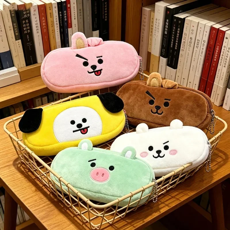 BT21 Stiftetasche Kreative Tier-Stifttasche Dünne Bedruckte Rechteckige Aufbewahrung für Schreibwaren, Lernmaterialien und Make-up