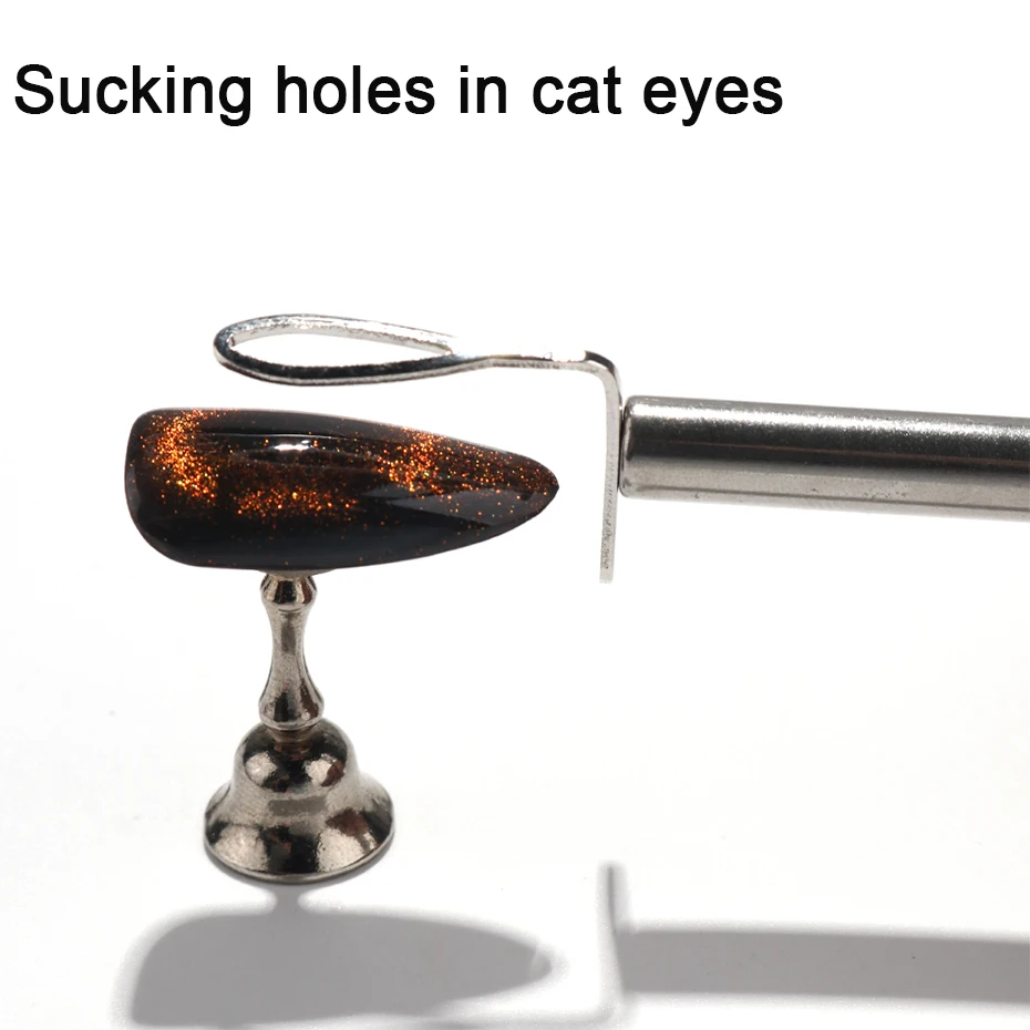 Strumento ausiliario per forchetta in ferro con effetto occhio di gatto cavo magnetico Cat Eye con foro nero per strumenti per accessori magnetici per smalto fai da te per nail art