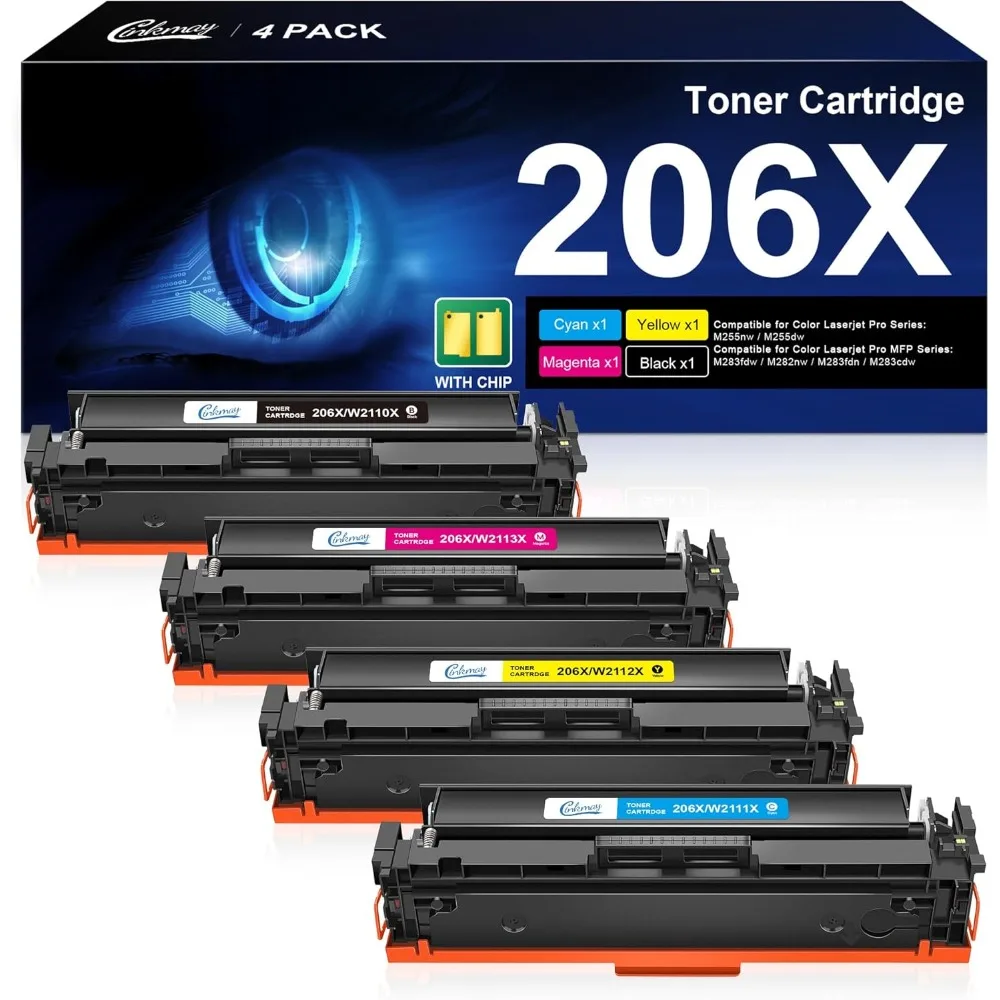 206X Toner Cartridges 4 Pack High Yield | Works with HP Color Laserjet Pro M255nw, MFP M283fdw Series | for HP 206A Toner