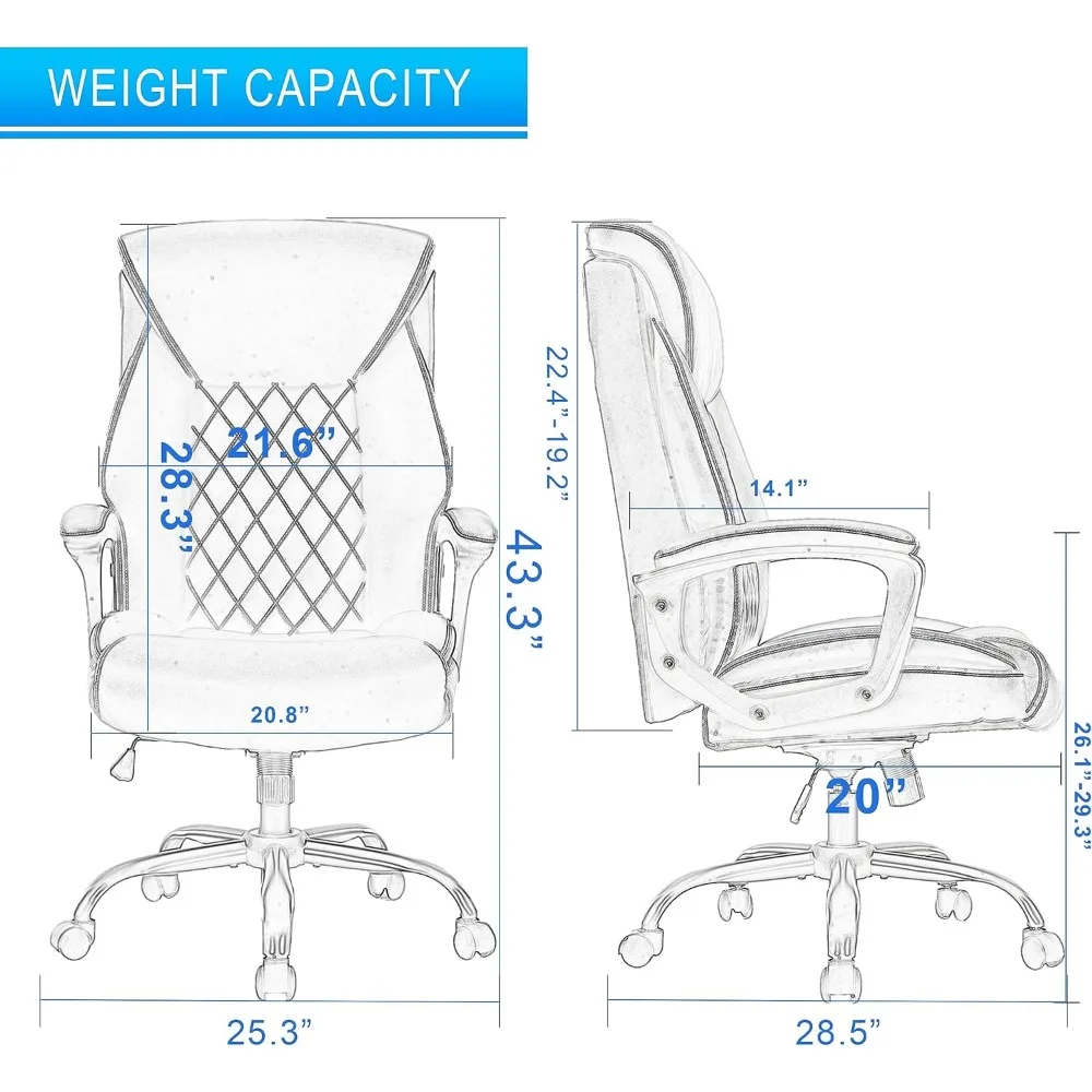 Silla de ordenador con respaldo alto, sillón de oficina, ejecutiva, con reposabrazos fijos, ergonómica