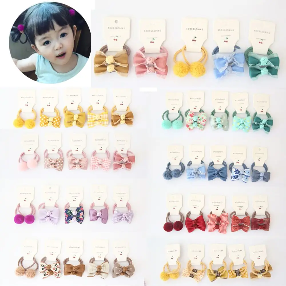10pcs Luxury Accessories Small  Ball Gum Flower Headdress Elastic Rubber Band Hair Ties Bowknot Hair Rope