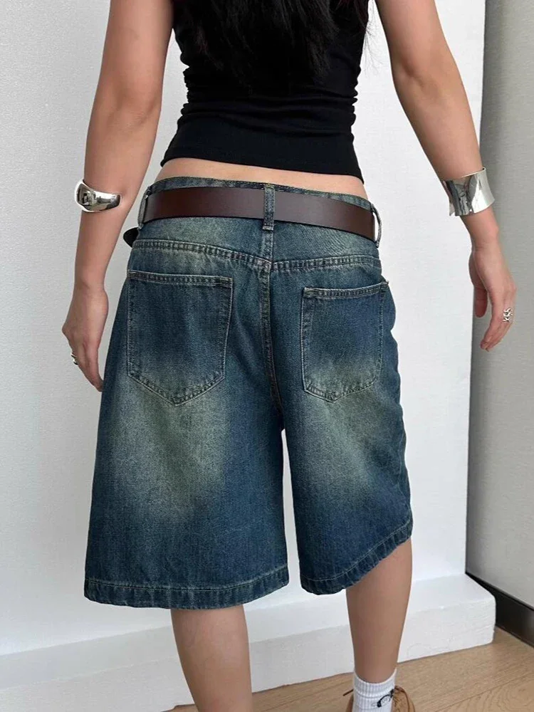 カジュアルルーズハイウエストブルーショーツ女性シックレトロ夏アメリカンデニム女性ショーツファッションストリートスリム女性ショーツ
