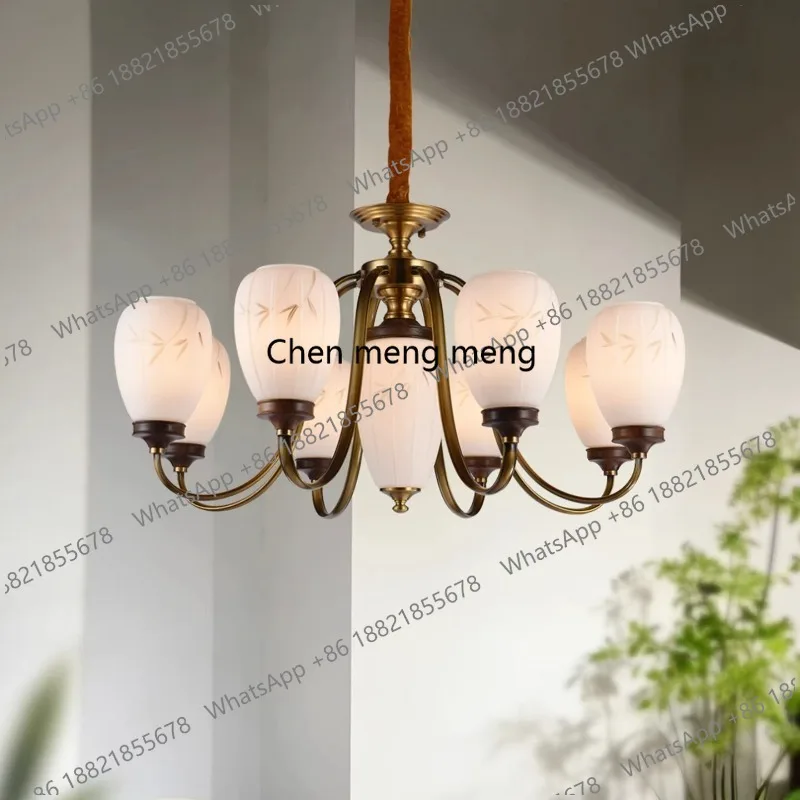 New Chinese chandelier, all-copper living room light, Song style aesthetics, Chinese style villa, restaurant headlight