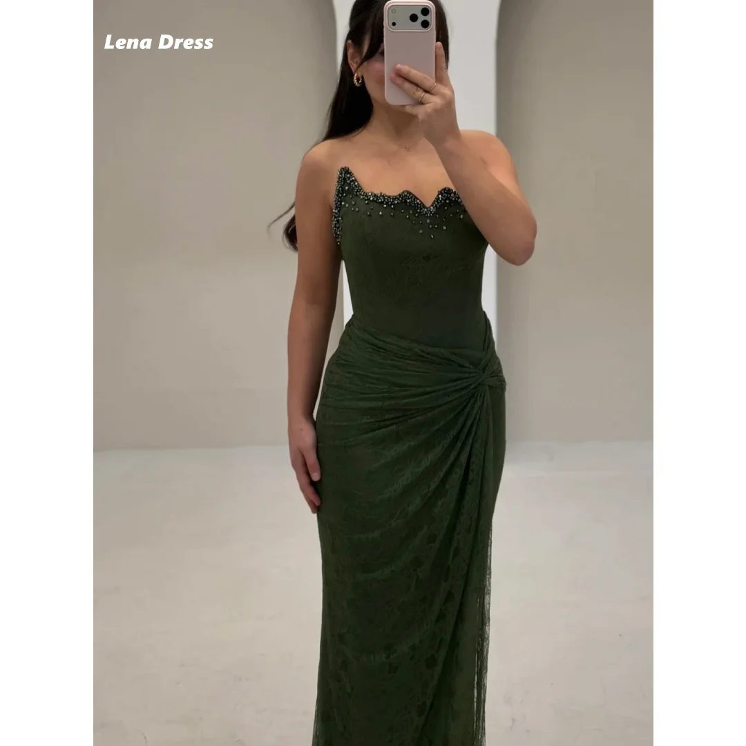 

Lena Luxurious Evening Dresses for Special Occasions Green Woman Party Dresses Customized Ball Gown Dress Sleeveless Elegant