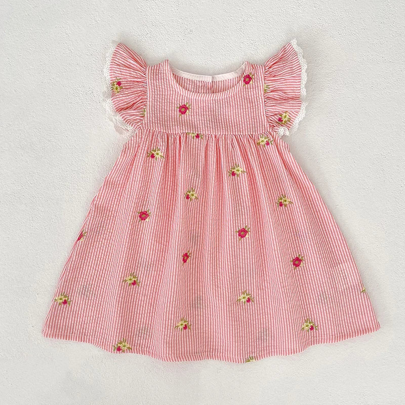 2026 Sommer 0-24M Baby Mädchen Flügelärmel Baumwolle Stickerei Baby Body 2-6 Jahre Süße Partykleider Schwesterkleidung – Detail 10