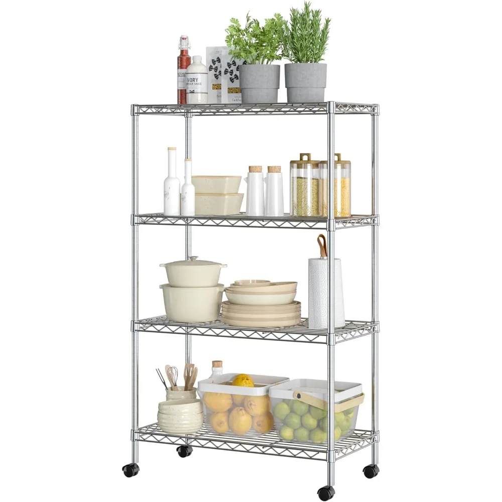 

Adjustable Steel Wire Shelving Unit, 4-Tier Storage Rack for Home, Kitchen, Office, Garage