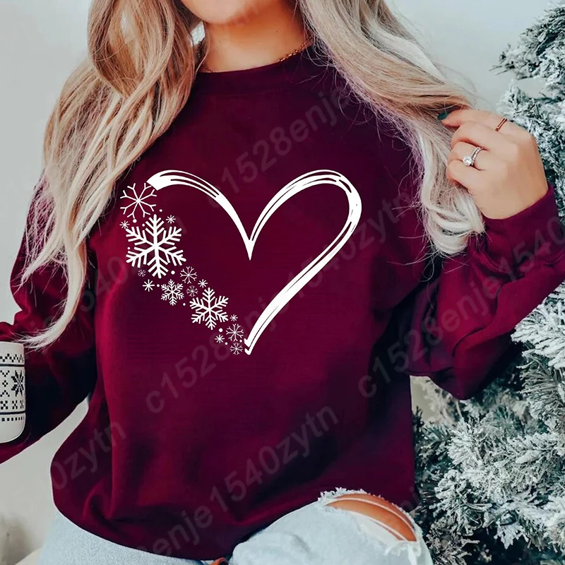 Snowflake Sweatshirt, Christmas Sweatshirts, Women Holiday Tops, Snow Flake Heart Pullovers, Xmas Sweatshirt For Women