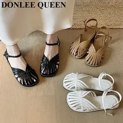 2024 New Fashion Narrow Band Sandals Women Flat Casual Rome Shoes Flat Heel Gladiator Ankle Strap Sandal Beach Slides Flip Flops