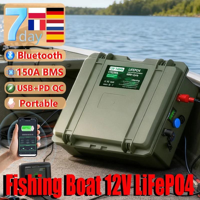 

EU Stock 12V 140Ah LiFePO4 Battery Bluetooth 4S BMS 24V 12V 100Ah 200Ah USB QC 6000+ Cycle Boat RV EV 12.8V Lithium Battery Pack