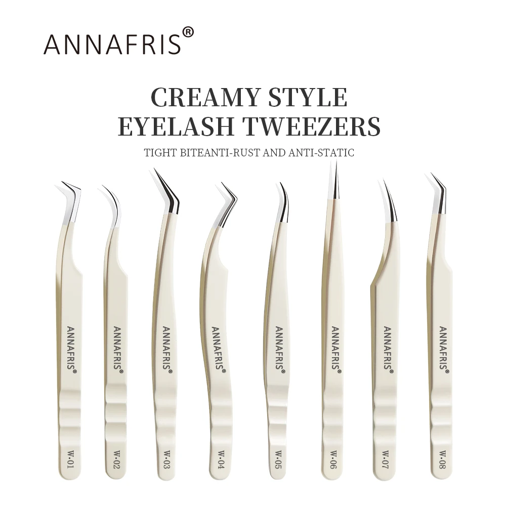 ANNAFRIS Stainless Steel High Precision False Eyelash Tweezers Straight Curved Pointed Tip Tweezers Lash Extension Makeup Tools
