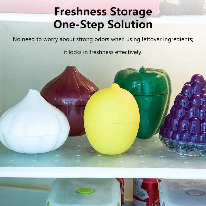 1PC Food Savers Garlic Onion Lemon Green Pepper Apple Duck Pear Grape Avocado Shaped Preservation Box Flip Top Storage Container