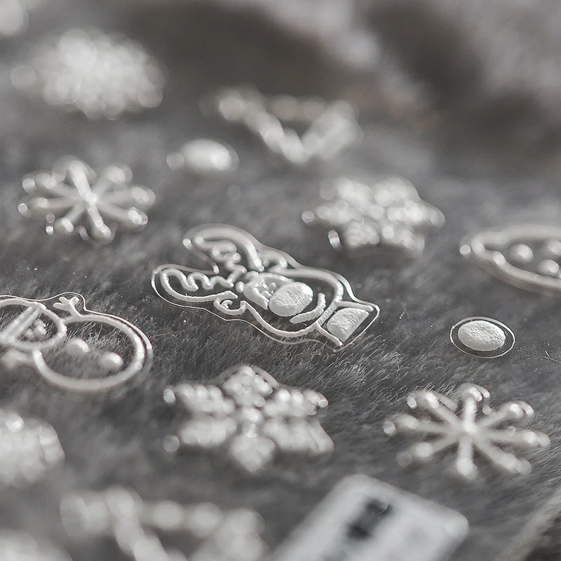 ملصقات عيد الميلاد بلوري لتزيين الأظافر ، ملصقات منقوشة 5D ، تصميم ليلي ثلجي رائع ، جودة عالية