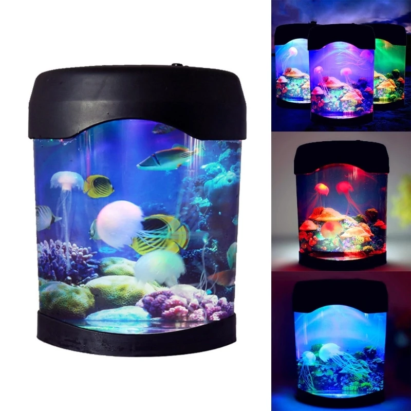 Color Changing Aquarium  Simulation Relaxing Mood Jellyfish-LED Night-Light Lamp Bedroom for Boy Girl Christmas Gift A0KE