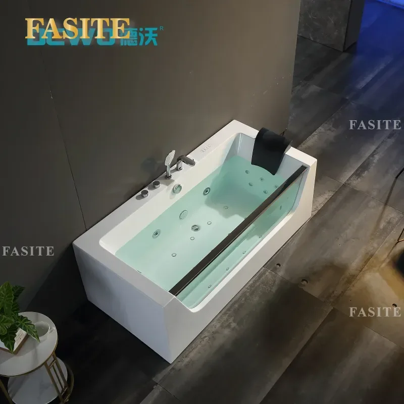 Bathroom Acrylic Bathtub with Water Blocking Glass Massage Surfing Atmosphere Bath