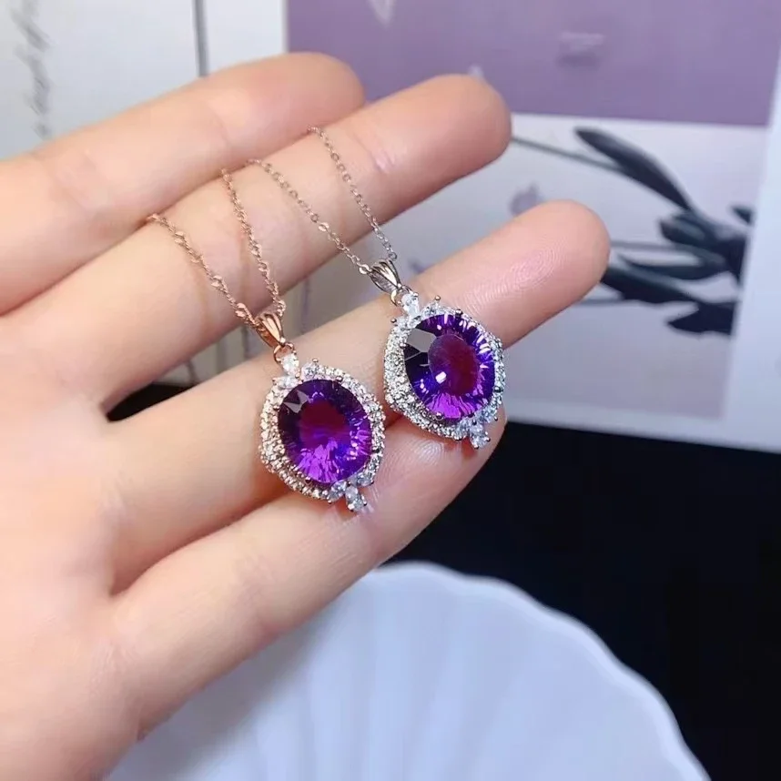 

Luxury Amethyst Pendant for Party 10mm*12mm VVS Grade Natural Amethyst Necklace Pendant 925 Silver ewelry Gift for Woman