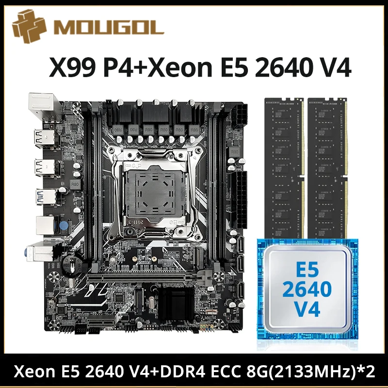 

MOUGOL Новый комплект материнской платы X99 P4 с процессором Intel Xeon E5 2640 V4 и двухканальным оперативной памятью DDR4 8Gx2 2133 МГц для игрового компьютера