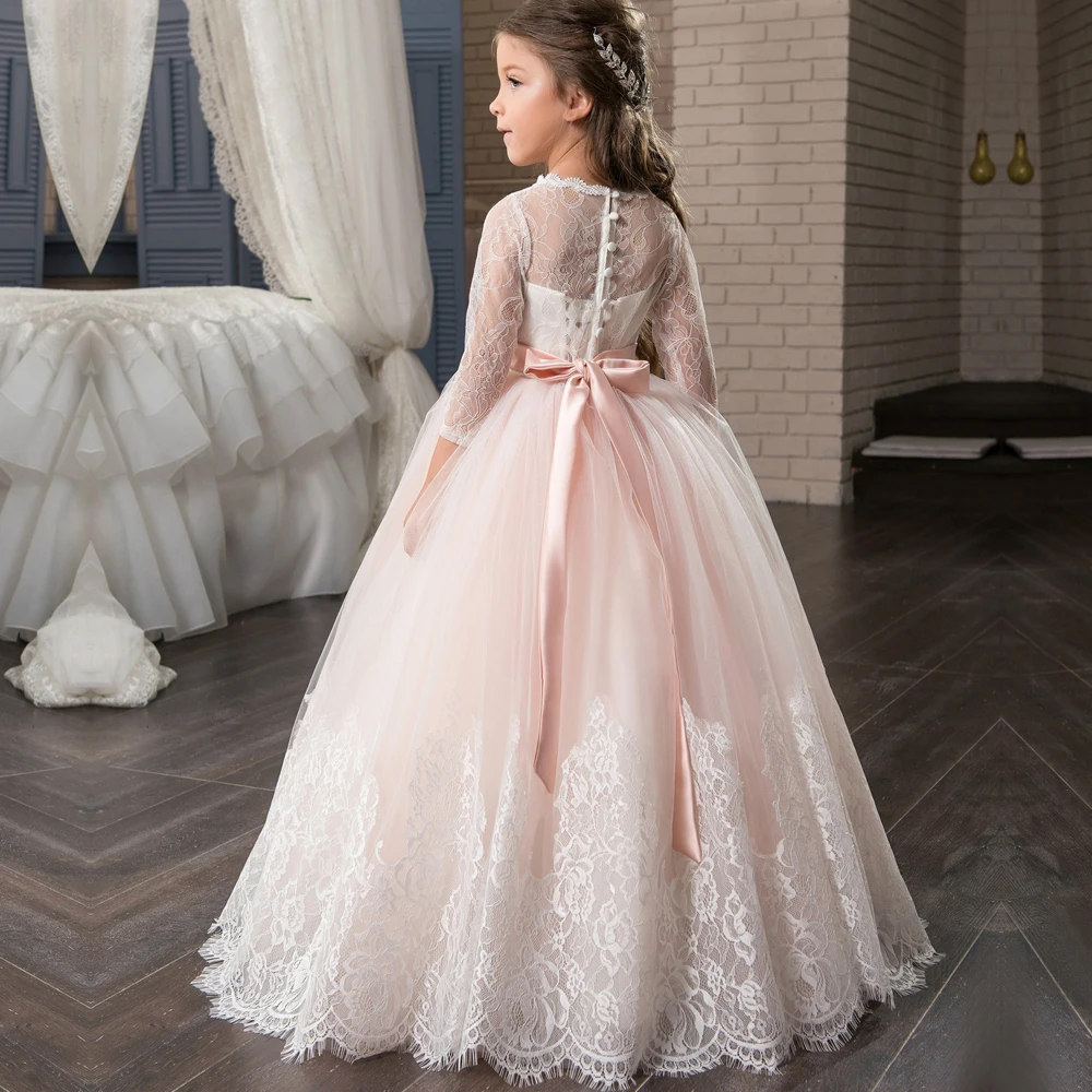 EVLAST Vintage Flower Girl abiti per matrimoni raso Puffy Toddler Ball Gown prima comunione Girl Pageant Gown Vestido TFD019