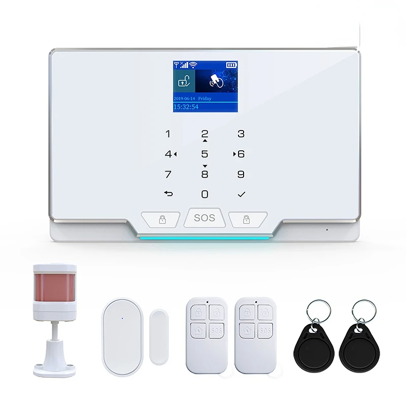 WIFI GSM Alarm Touch Screen Security Smart Home Alarm System Smart Door Open Reminder Flash siren Keyboard RFID