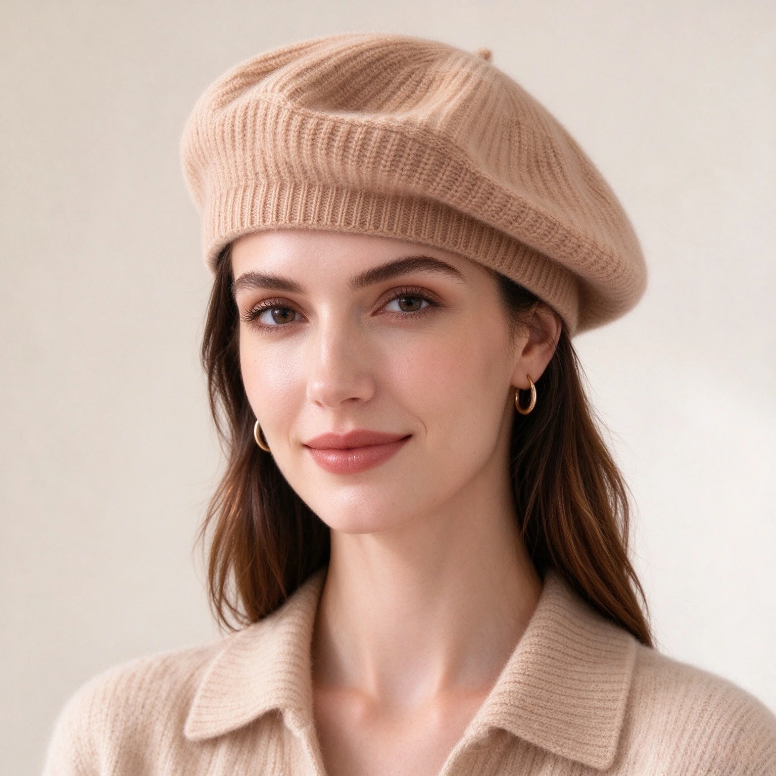 100% Cashmere Vintage Japanese Style Ribbed Beret Women Fall Winter Thick Solid Knit Painter Hat Warm Casual Daily Versatile Cap