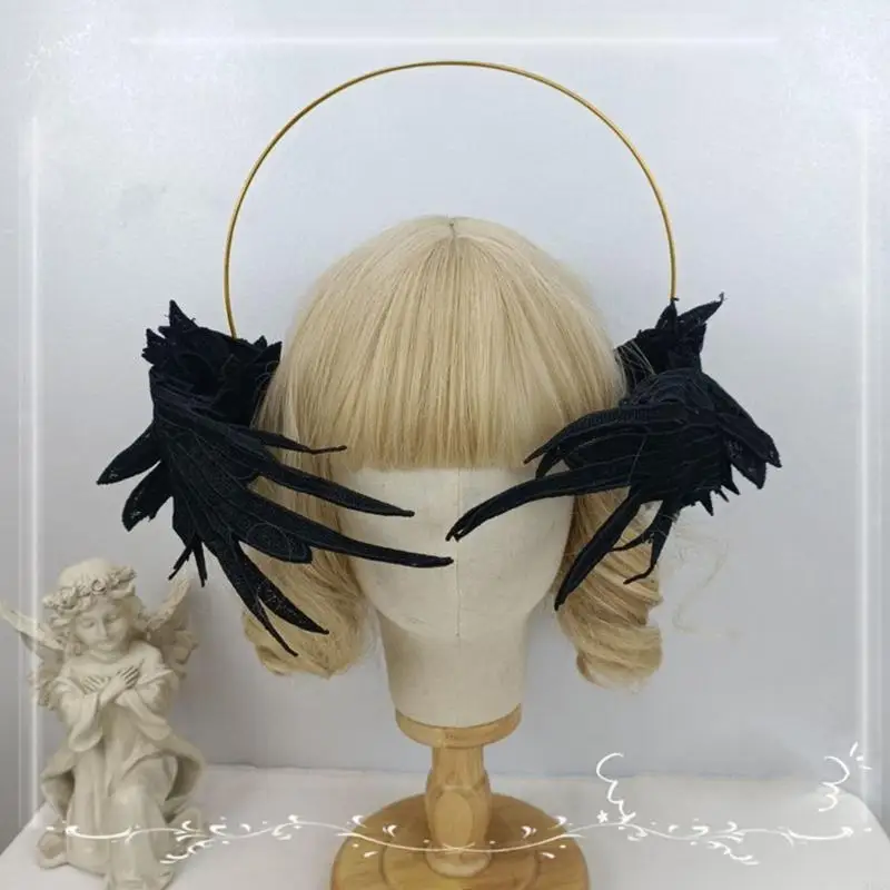 M6CC Halos Kronen Maria Göttin Engel Flügel Stirnband Damen Kostüm Mond Göttin Kopfstück Gothic Hair Accessoires