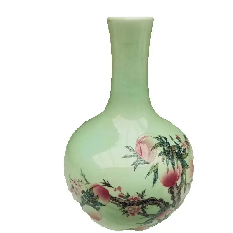 

Chinese Old Porcelain Pink Flat Peach Pattern Celestial Ball Vase Traditional collection Decorative Artware