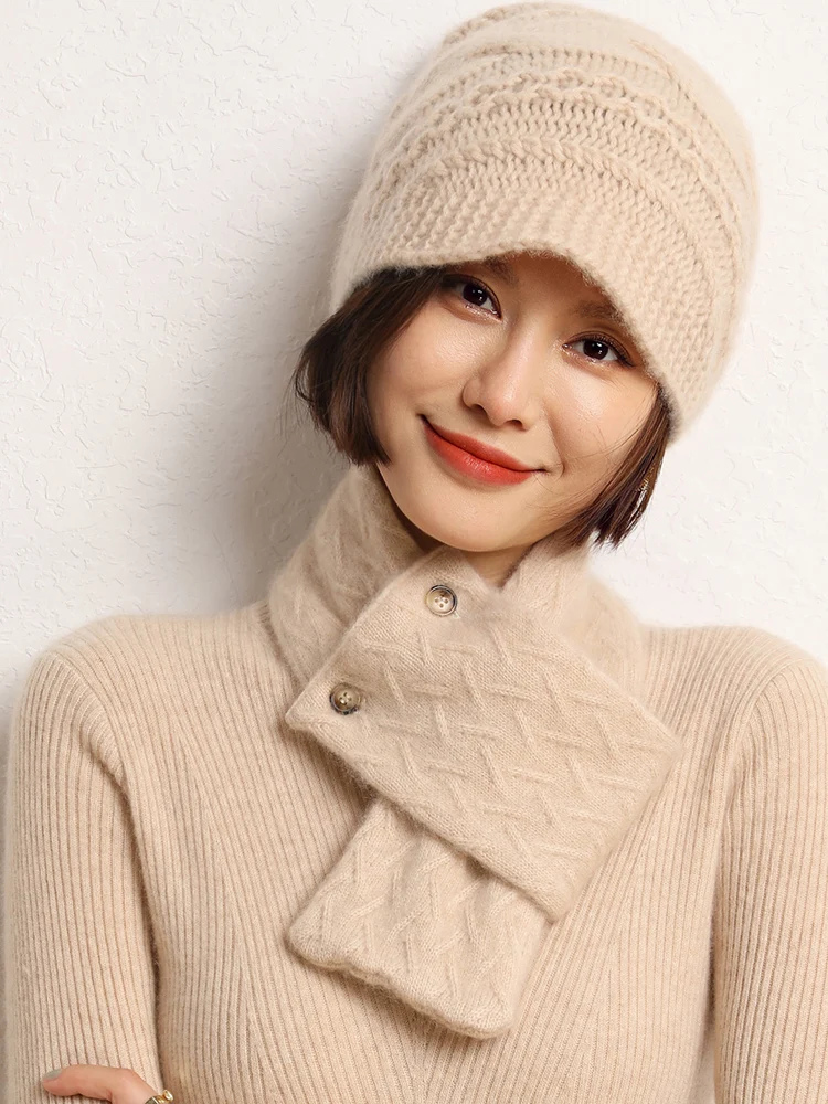 

2025 New Women 100% Cashmere Cable Knitting Hats Autumn Winter Warm Pullover Caps Casual High Qualit Fried Dough Twists Hat Tops