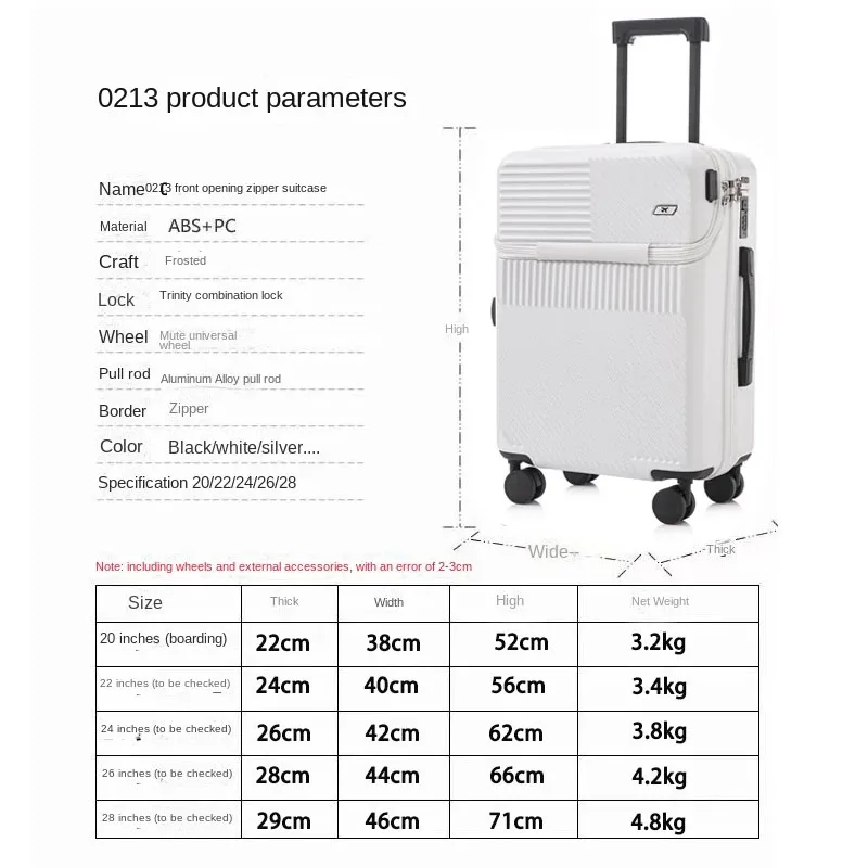 Multifunctional Rolling Luggage Front Opening USB Port Suitcase Trolley Case 20 Inch New Lightweight Boarding Cabin Travel Bag