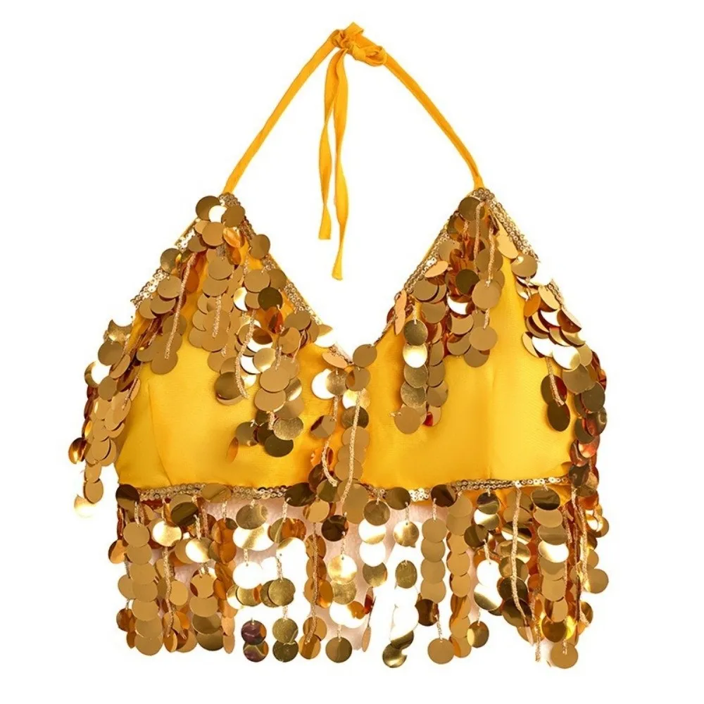 Spódnica do tańca brzucha z cekinami, wysoki stan, top z frędzlami, biustonosz taneczny, pas, seksowny biustonosz typu halter, do klubu nocnego