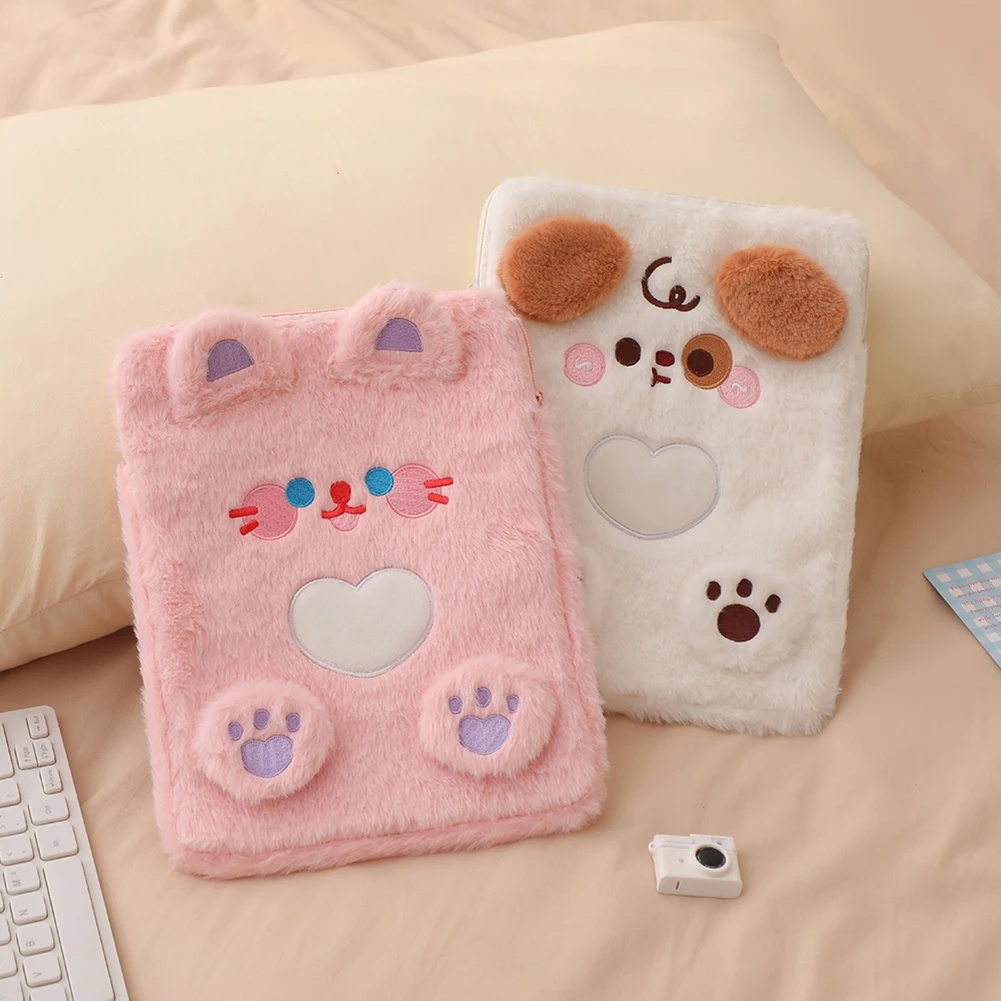 

Plush Laptop Tablet Sleeve Case Pouch Zipper 11 Inch Cartoon Dog iPad Storage Bag Animal Pattern Soft for Women and Girls