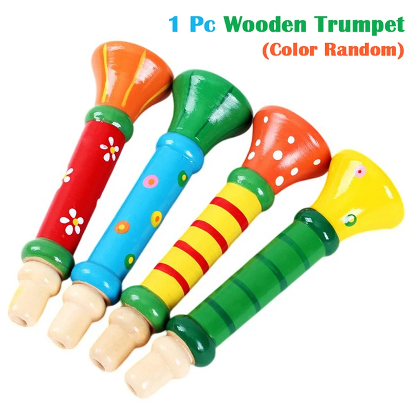 13 X 3.5 X1.5cm Wooden Trumpet Piccolo Flute Small Speakers Kid Musical Instrument Education Toy Safe Non-toxic Trumpet Piccolo