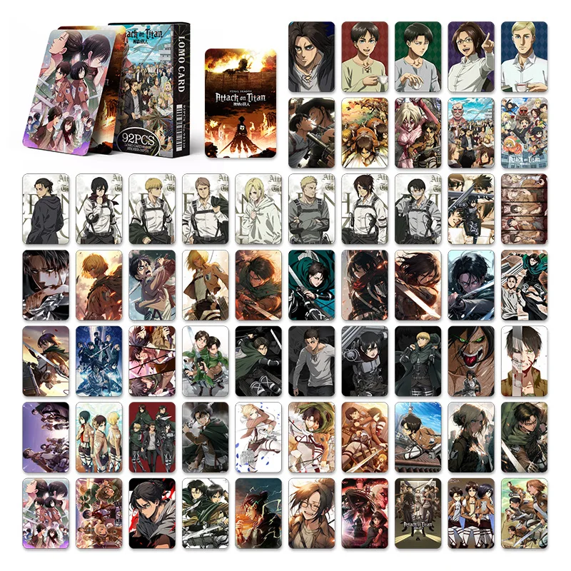 92 pz/set Attack On Titan Series carte Lomo di alta qualità EREN MIKASA ARMIN HANS sambur HD Printd cartoline fotografiche e adesivi regali