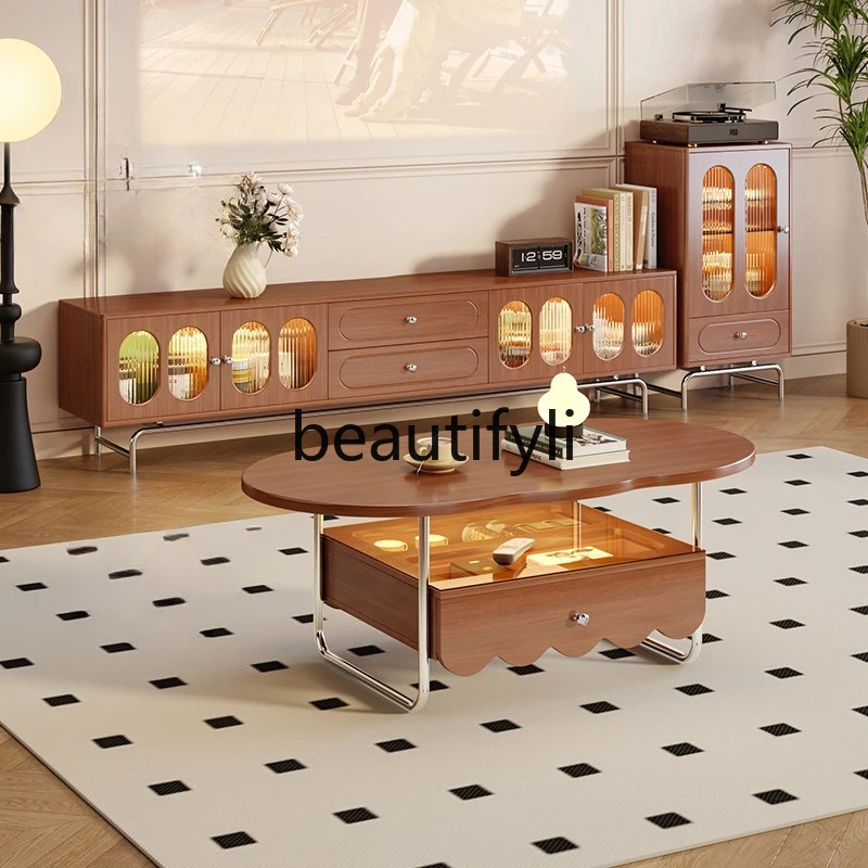 

Coffee Table TV Cabinet Living Room New Storage French Style TV Cabinet Floor-standing Solid Wood
