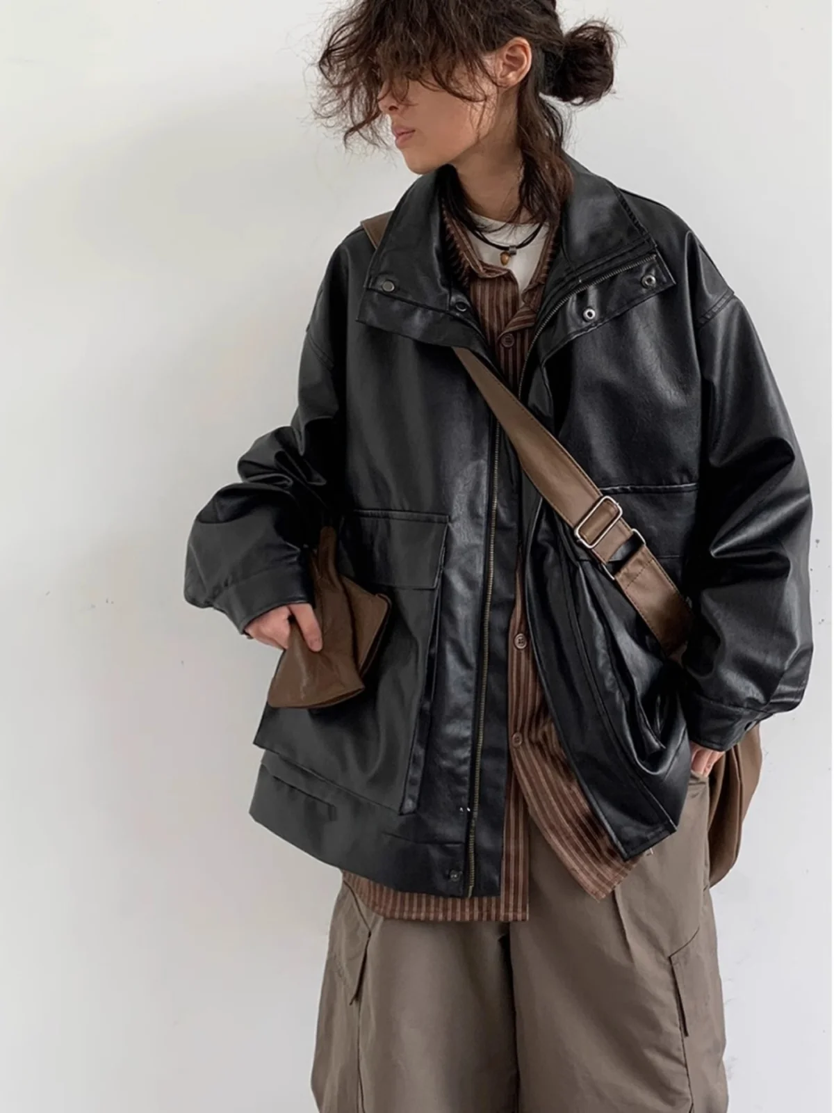 Jesienny Japoński Styl Retro Skórzany Płaszcz Luźny Krój Casualowy Podstawowy Styl Elegancki Damski Męski Studencki Modny Markowy Płaszcz