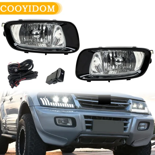 Para Mitsubishi Pajero v73 V75 V76 V77 V78 2000-2003 luz antiniebla del parachoques delantero faro negro luz de conducción DRL con interruptor de Cable