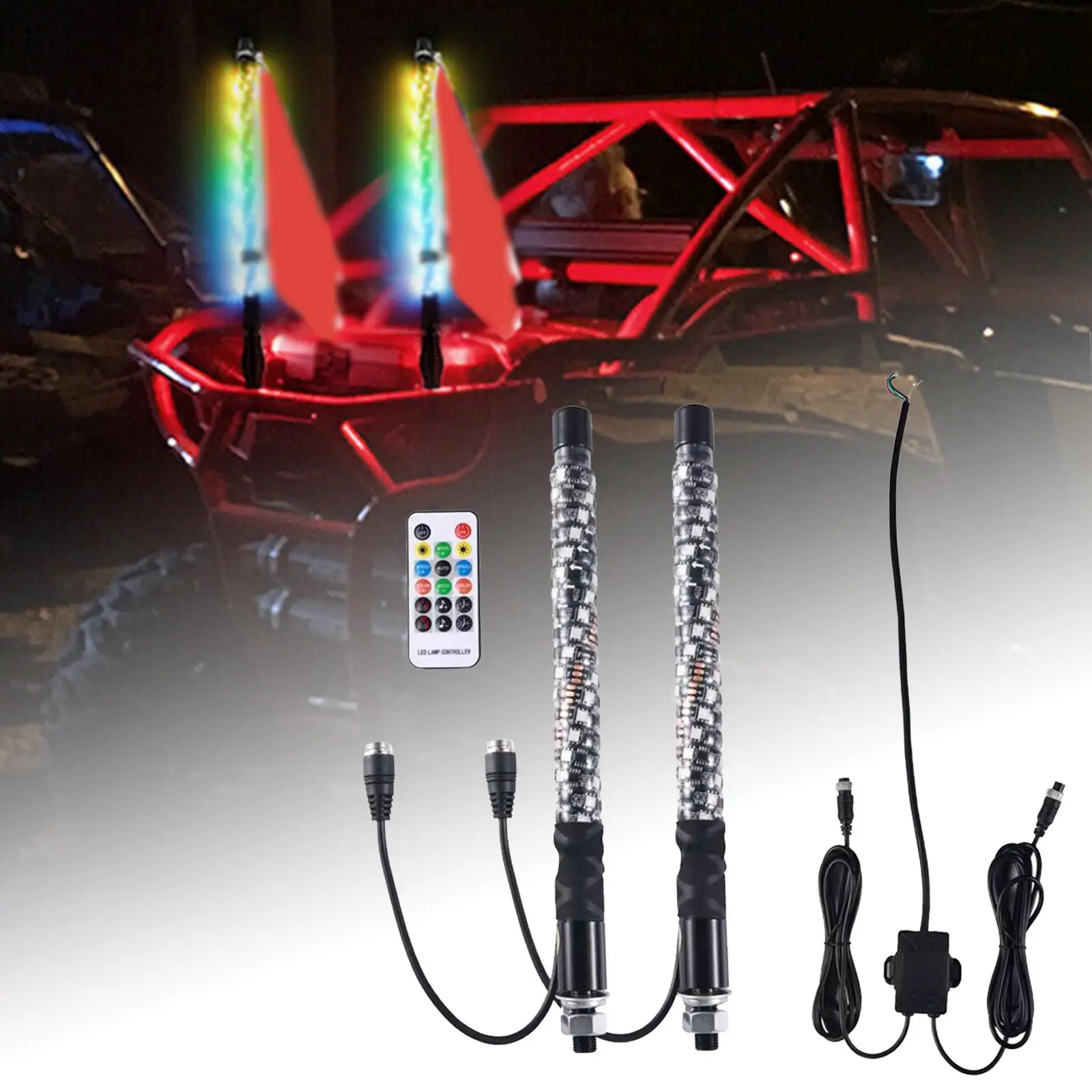Automotive Lighting Accessories Multicolor Brake Lights Spiral Remote Whips with Turn Signal for Offroad ATV UTV