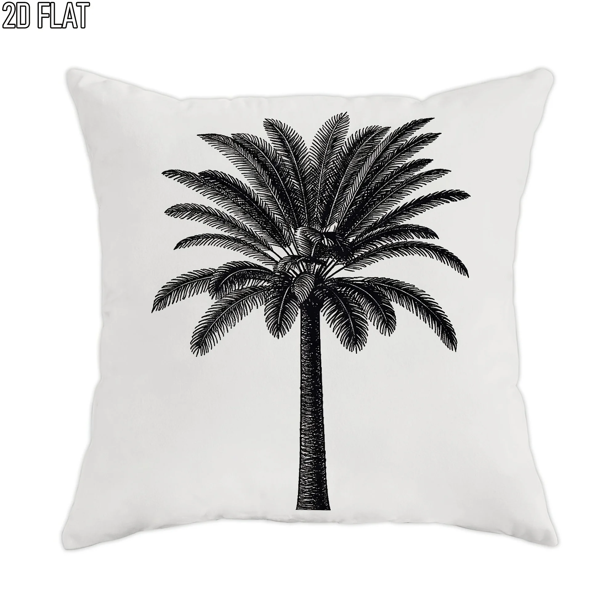 White Pillow Cover Black Palm Tree Illustration Print 45x45cm18x18Inch Square Decor Cushion cover