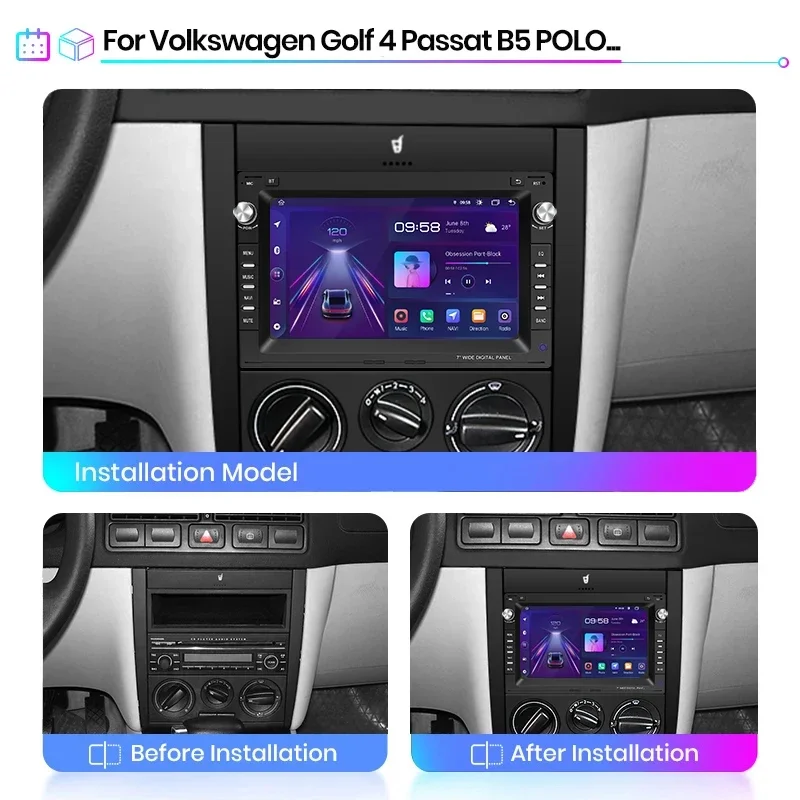 Lelv Carplay Android 13 Auto Radio for VW Golf 4 Passat POLO Transport T5 Multivan Seat Jetta Car Multimedia GPS 2din autoradio