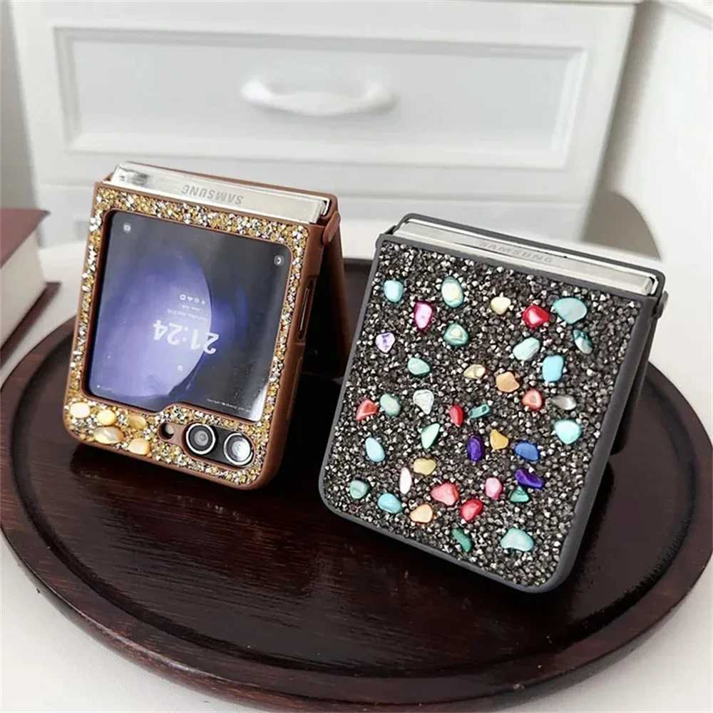 Funda de lujo con diamantes brillantes para Samsung Galaxy Z Flip 5 4 3 ZFlip flip5 Flip4, cubierta colorida a prueba de golpes para Samsung ZFlip3